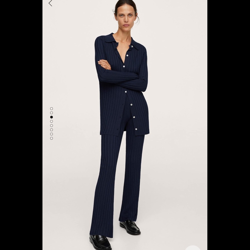 Ribbed navy cardigan and pants set